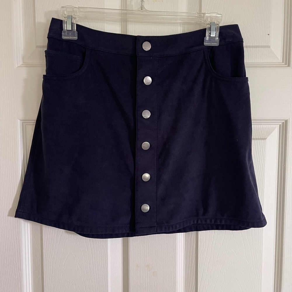 Express Suede Navy Button-Front Skirt